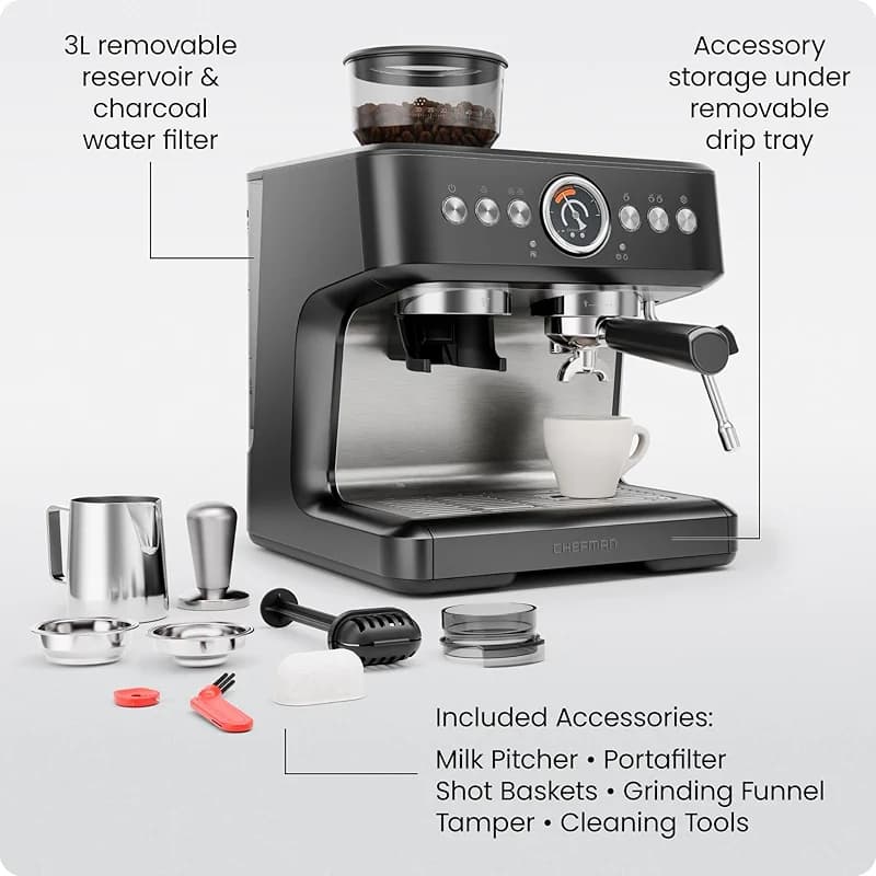 Chefman Crema Deluxe Espresso Machine with Double Boiler