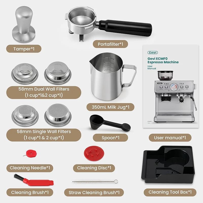 Gevi Dual Boiler Espresso Machine with Built-in Grinder
