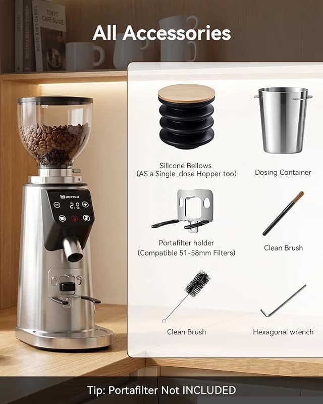 MOKKOM Professional 64mm Flat Burr Coffee Grinder with 100 Grind Settings — image 2