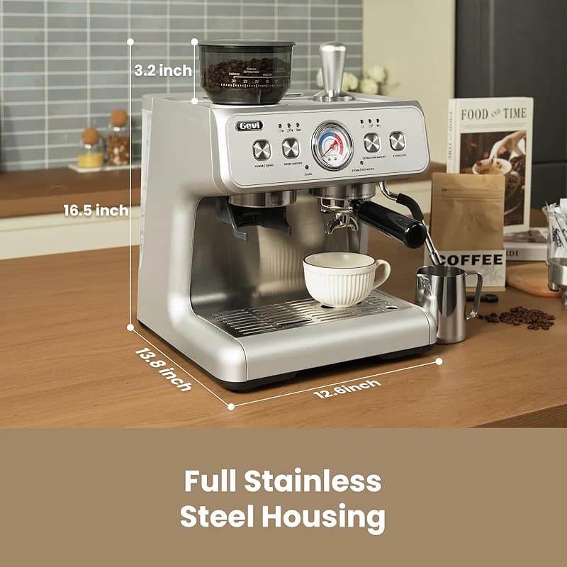 Gevi Dual Boiler Espresso Machine with Built-in Grinder — image 4