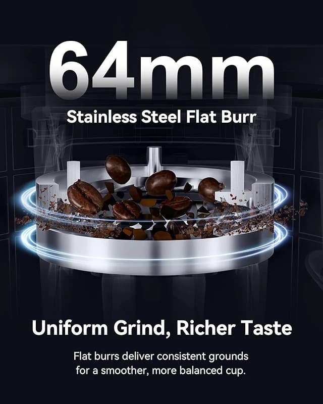 MOKKOM Professional 64mm Flat Burr Coffee Grinder with 100 Grind Settings — image 7